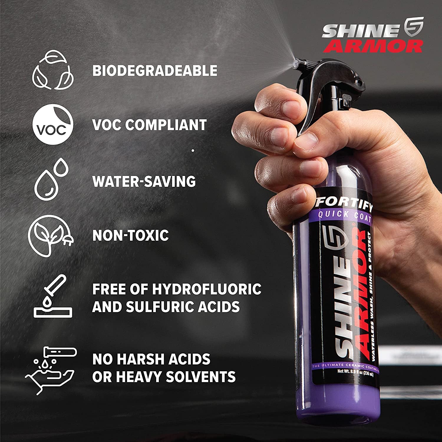 Fortify Quick Coat – 3-In-1 Ceramic Coating Spray (8Oz) | Waterless Wash, Shine & Protection | Streak-Free, Hydrophobic Car Wax for Paint & Trim