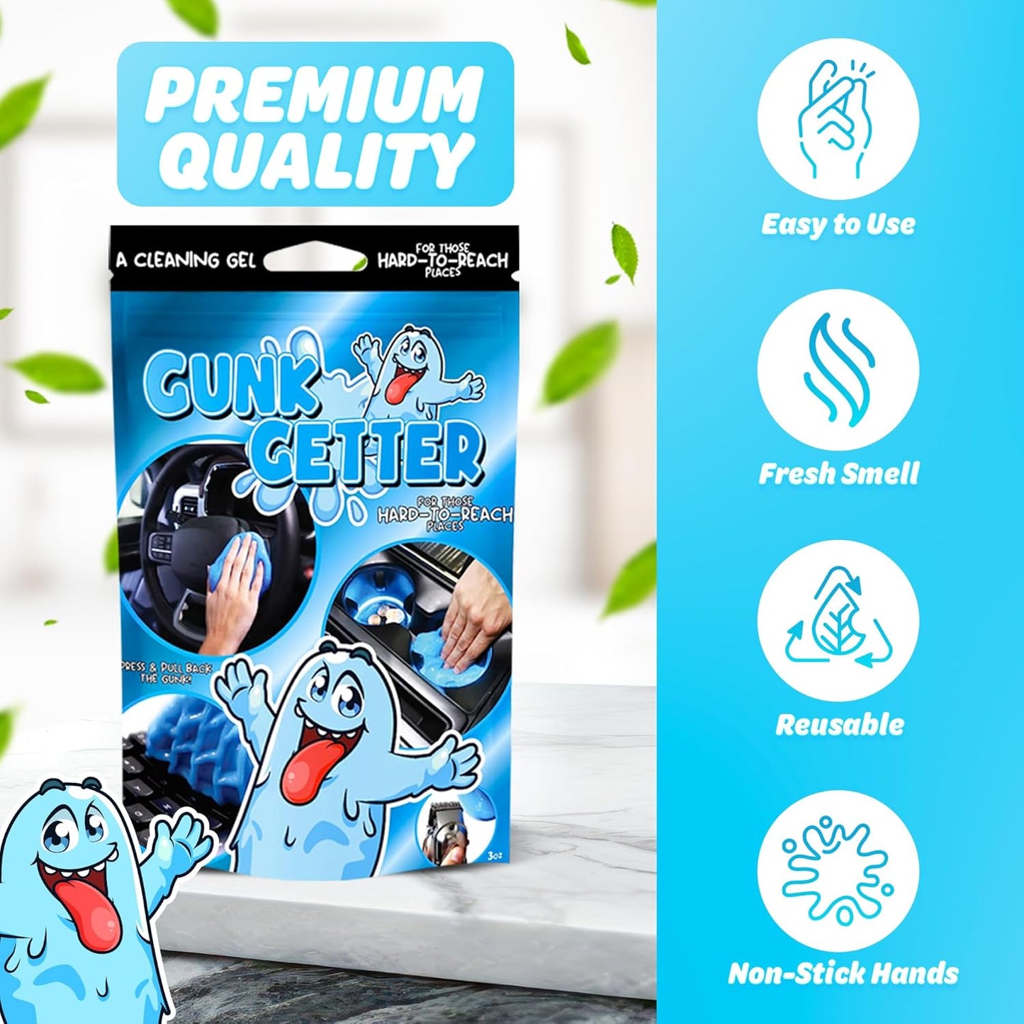 , Cleaning Gel for Those Hard to Reach Places, Automotive Cup Holder Electronic Keyboard Office, Slime Gel Cleaner Dust Crumb Removal (Resealable Pouch, Blue, 3Oz)