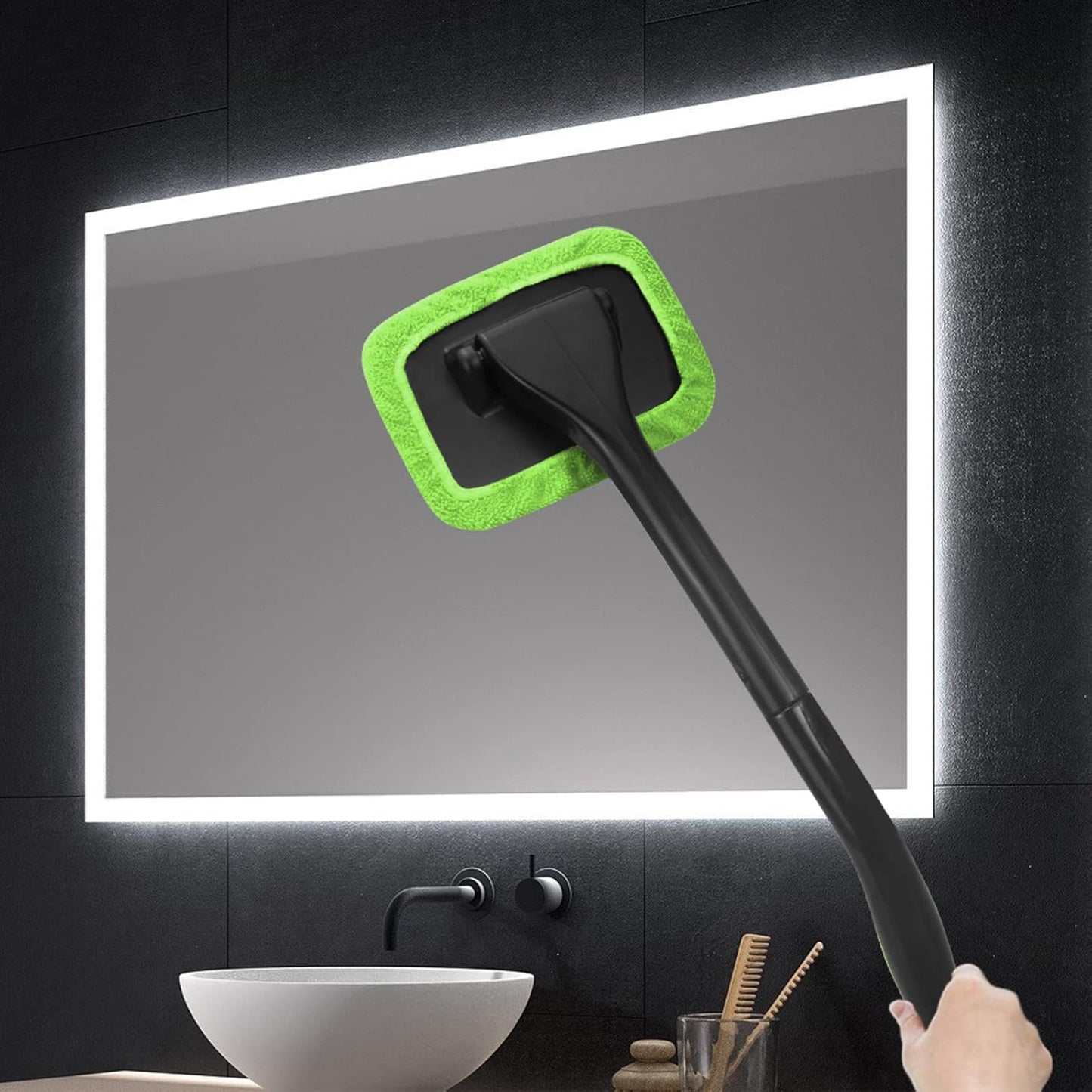 Car Windshield Cleaning Tool, Windshield Cleaner with 4 Washable and Reusable Microfiber Pads and Extendable Handle, for Auto Glass Wiper