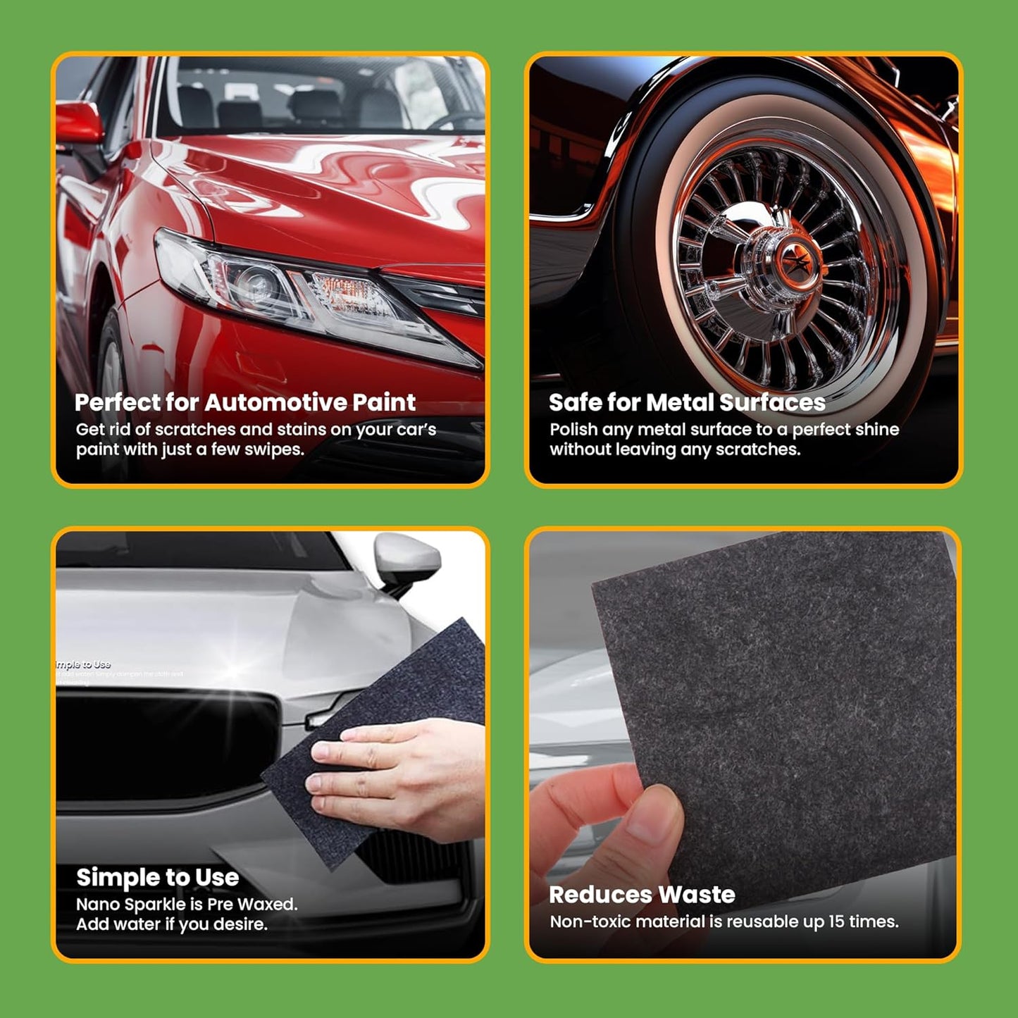 Breathe Green Nano Sparkle Cloth Car Scratch Remover, Advanced Nanotechnology, Nanosparkle Cloth for Car Scratches Reusable Repair and Buffer Safe for All Cars and Colors