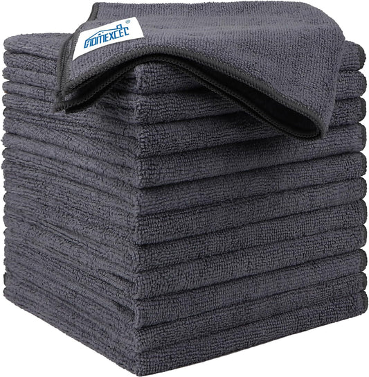 Microfiber Cleaning Cloth 12 Pack, 12.5 X 12.5 Inch Microfiber Towels for Cars, Ultra Absorbent Car Washing Cloth, Lint Free Streak Free Cleaning Rags for Car, Kitchen, and Window (Grey)