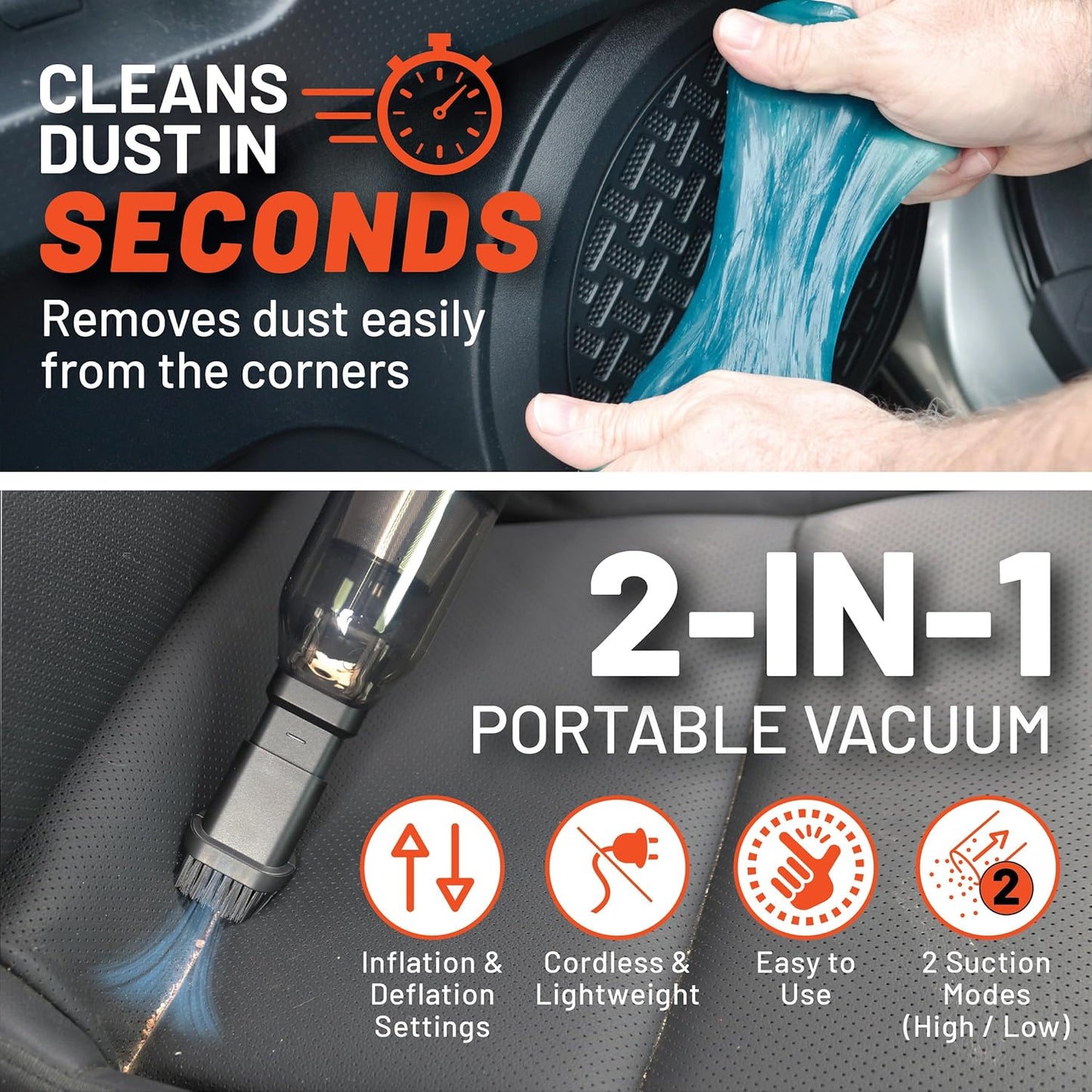 FEK40006 9Pcs Car Cleaning Kit, Includes 1Pc Handheld Vacuum, 1Pc Car Cleaning Gel, 7Pc the Detailer'S Choice Microfiber Towels for Interior and Exterior Detail Cleaning