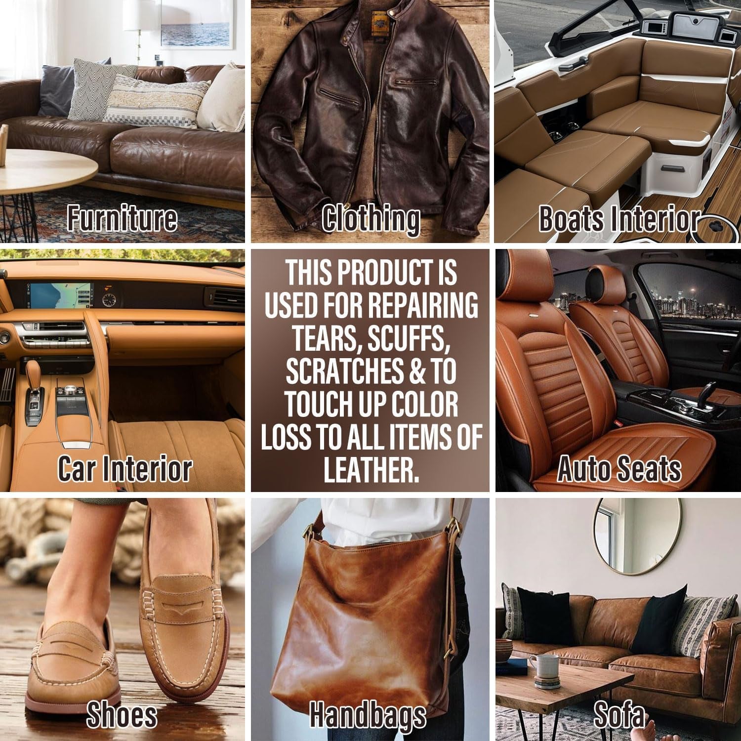 Brown Leather Repair Kit for Furniture, Leather Couch Repair Kit for Sofa, Jacket, Car Seats and Purse with Super Easy Instructions, Restores Any Material, Bonded, Pleather, Genuine