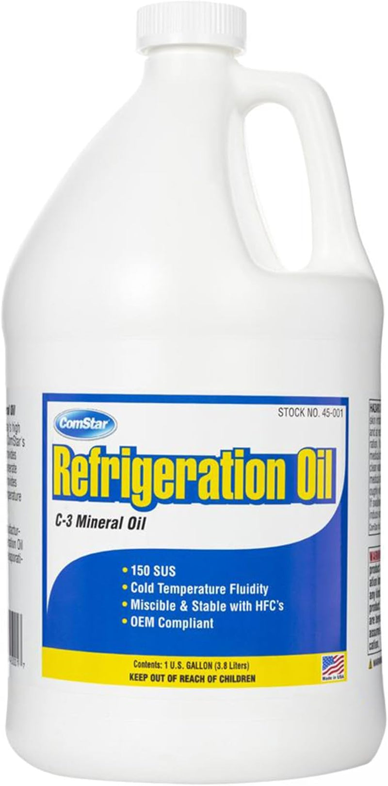 Mineral Refrigeration Oil C-3/GS, 32/150 SUS, Designed for A/C & Refrigeration Compressors, High-Speed Compressor Oil, Suitable for Low-Temperature Applications, 1 Gallon (45-001)