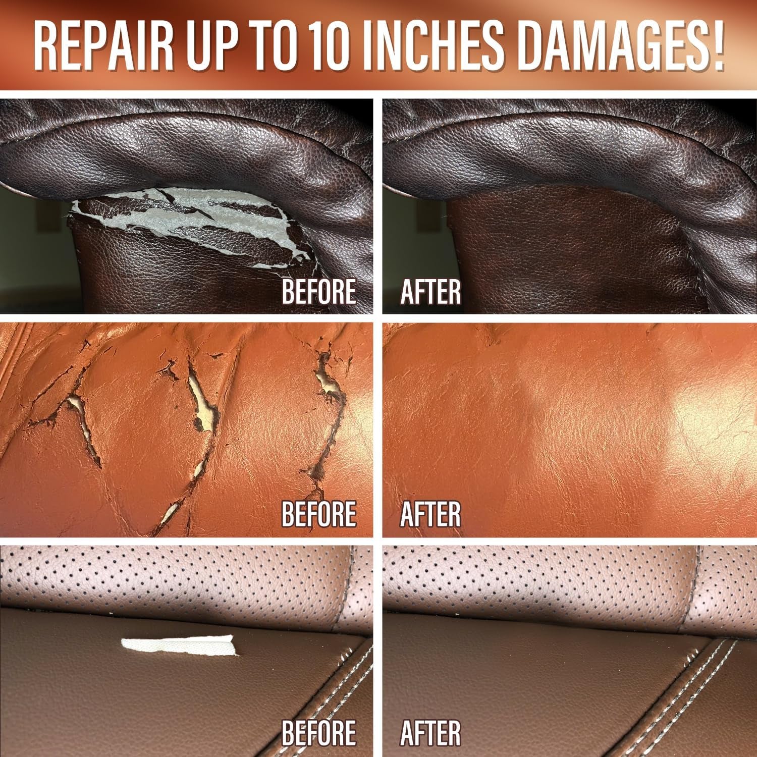 Brown Leather Repair Kit for Furniture, Leather Couch Repair Kit for Sofa, Jacket, Car Seats and Purse with Super Easy Instructions, Restores Any Material, Bonded, Pleather, Genuine