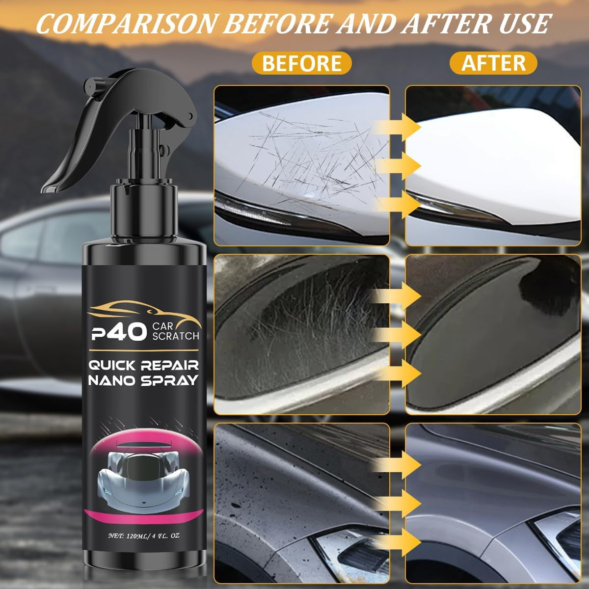 2 Pcs P40 Car Scratch Quick Repair Nano Spray, Instant Invisible Scratch Remover, Quick Paint Restoration, Long-Lasting Protection, Nano Car Scratch Remover for All Cars and Surfaces
