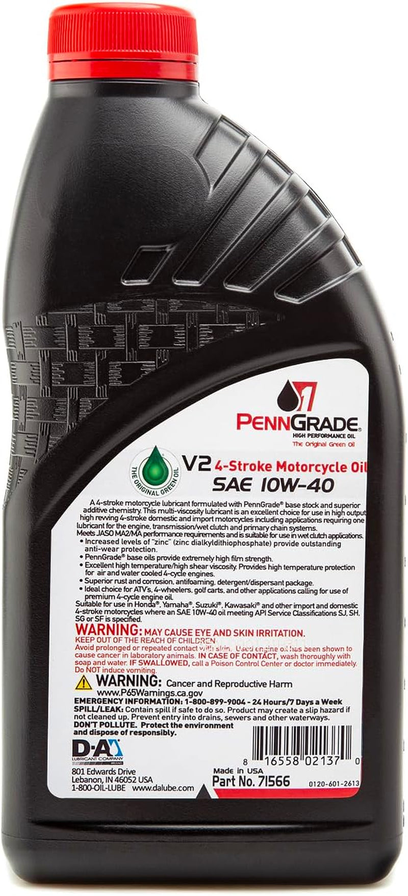 , 71566, V2 4-Stroke Motorcycle Oil SAE 10W-40, 1 Quart (2 Pack)
