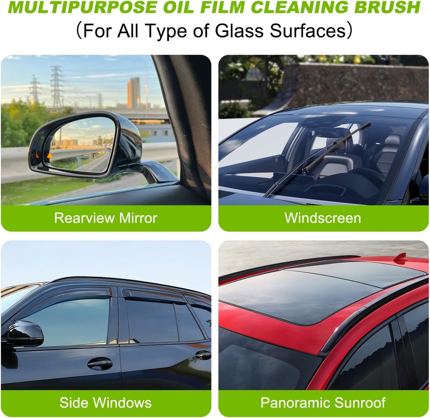 Upgrade Automotive Oil Film Cleaning Brush, New 2.0 Green Oil Film Wipe, Glass Cleaning Board for Windshield, Glass Oil Film Remover Brush for Car, Prevents Rain and Fog Cleaning Glass Brush