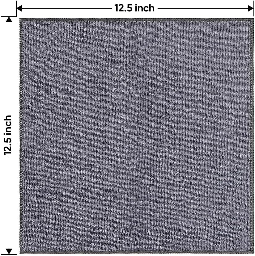 Microfiber Cleaning Cloth 12 Pack, 12.5 X 12.5 Inch Microfiber Towels for Cars, Ultra Absorbent Car Washing Cloth, Lint Free Streak Free Cleaning Rags for Car, Kitchen, and Window (Grey)