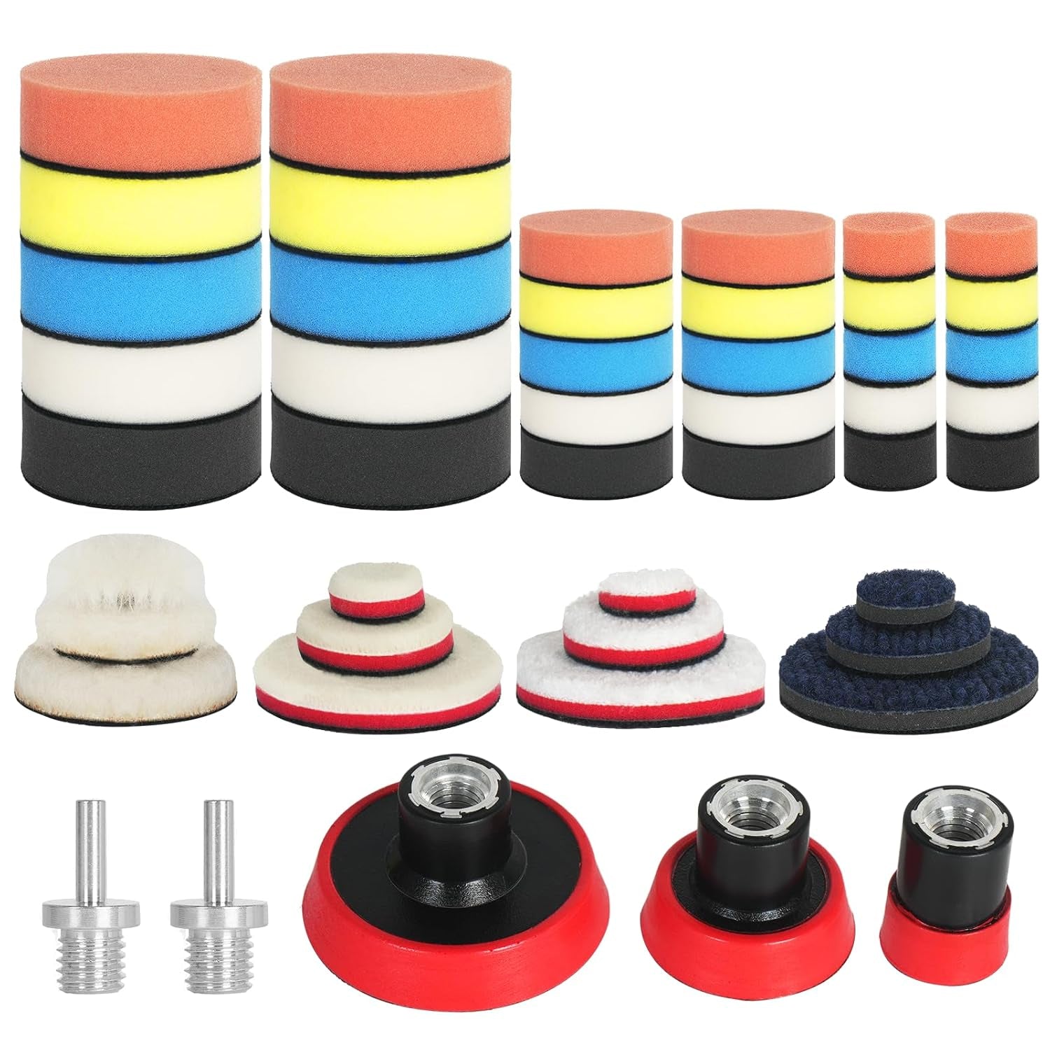 Car Buffing Pads for Drill Kit, 47Pcs 1Inch 2Inch 3Inch Polishing Pads, Mini Car Detailing Kit with M14 Thread Backing Pad & Adapters for Polishing, Buffing, Waxing