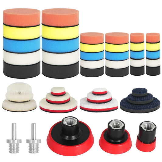 Car Buffing Pads for Drill Kit, 47Pcs 1Inch 2Inch 3Inch Polishing Pads, Mini Car Detailing Kit with M14 Thread Backing Pad & Adapters for Polishing, Buffing, Waxing